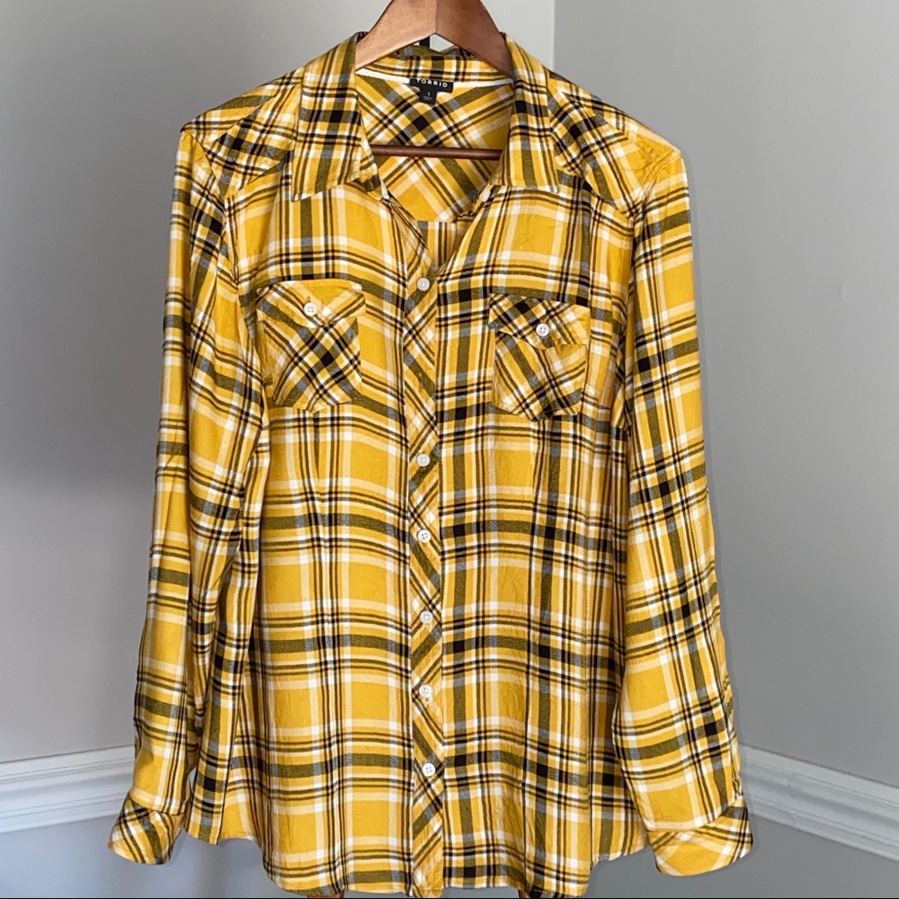 Torrid Yellow Black Flannel Button Shirt 1